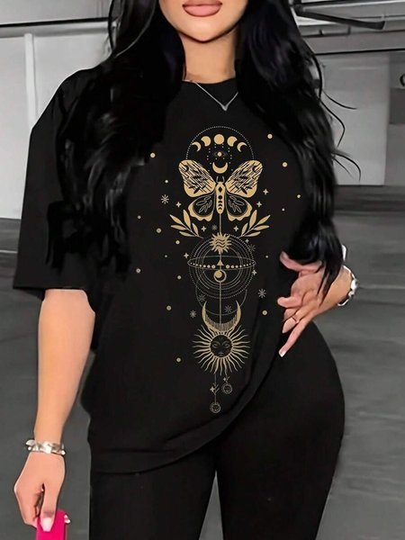 

Women's Short Sleeve Tee T-shirt Summer Butterfly Cotton Crew Neck Daily Going Out Vintage Top Black, T-Shirts