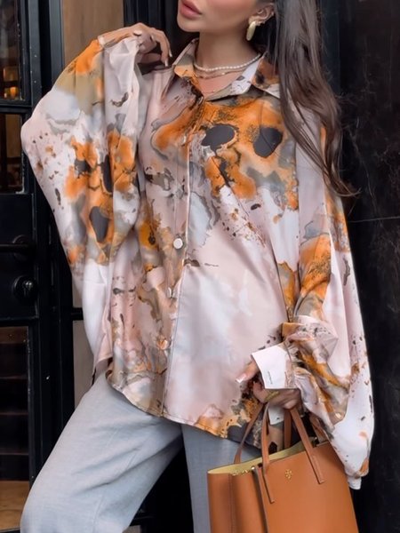 

Random Print Raglan Sleeves Urban Shirt, As picture, Blouses and Shirts