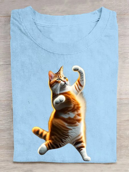 

Casual Animal Crew Neck Short Sleeve T-shirt, Light blue, T-shirts