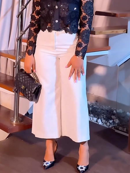 

Micro-Elasticity Loose Elegant Plain Pants Straight pants, White, Pants
