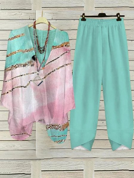 

Loose V Neck Casual Two-Piece Set, Color4, Suits