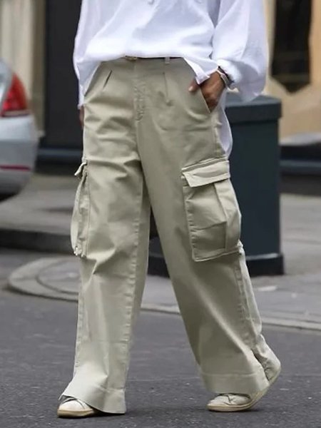 

Daily Plain Pockets Casual Fashion Cargo Pants, Green, Pants