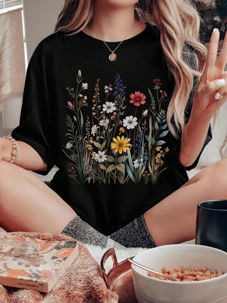 Women's Floral Print Short Sleeve T Shirt For Summer