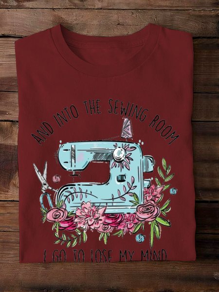 

Casual Floral Crew Neck Long Sleeve T-shirt, Red, T-shirts