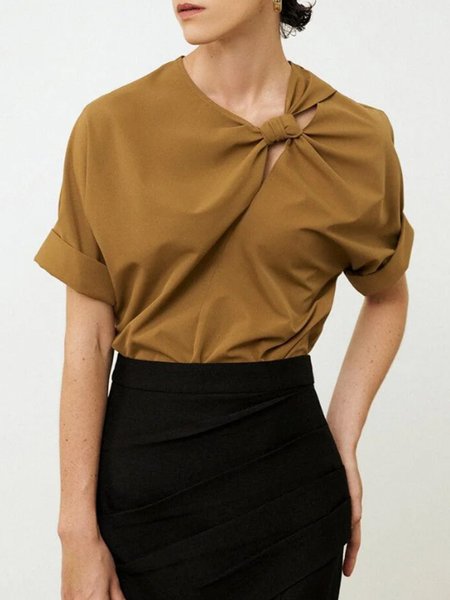 

Urban Plain Knot Front Short Sleeve Blouse, Brown, Blouses and Shirts