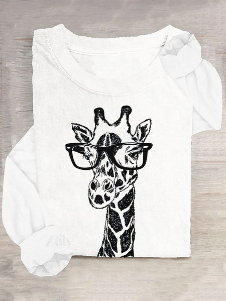 

Casual Deer Crew Neck Long Sleeve T-shirt, White, T-shirts