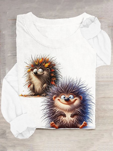 

Casual Animal Crew Neck Short Sleeve T-shirt, White, T-shirts