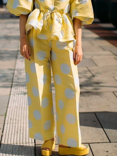 

Polka Dots Loose Printing Urban Pants, Yellow, Pants