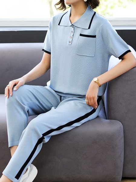 

Daily Casual Color Block Pockets Pants, Blue, Pants