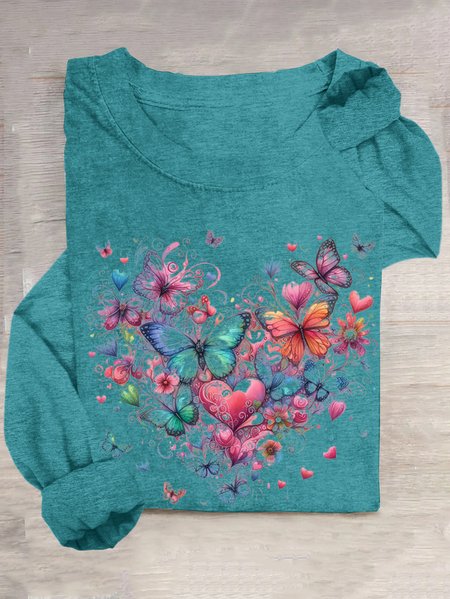 

Casual Butterfly Crew Neck Sleeveless T-shirt, Green, T-shirts