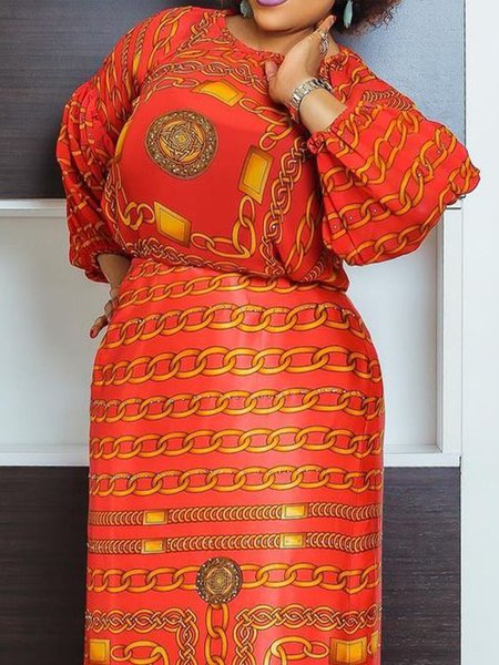 

Loose Printing Urban Balloon Sleeve Blouse, Orange red, Blouses and Shirts