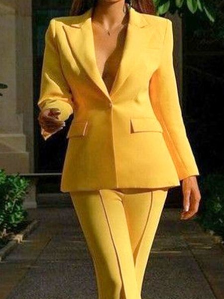 

Regular Sleeve Lapel Collar Urban Blazer, Yellow, Blazers