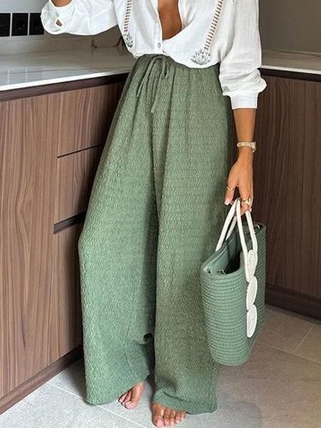 

Urban Plain Pocket Stitching Loose Pants, Green, Pants