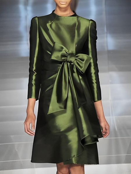 Elegant Crew Neck Regular Sleeve Regular Fit Trench Coat, Green, Coats