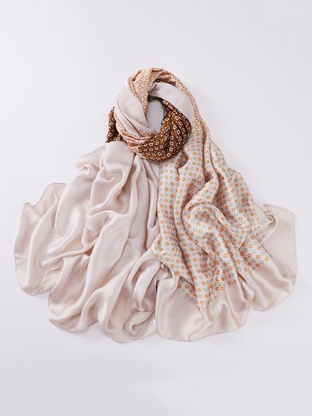 

Colorblock Geometric Satin Scarf, Apricot, Scarves