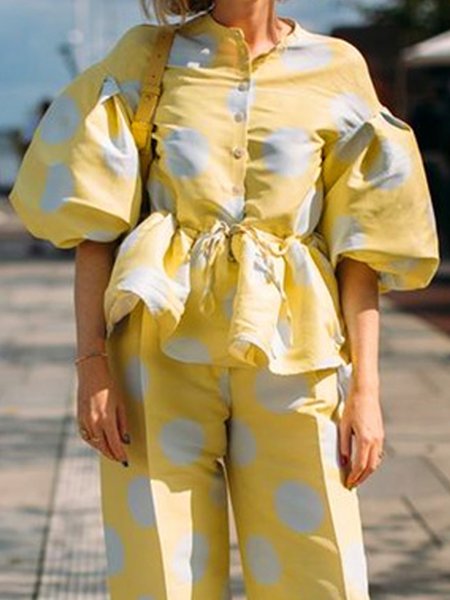 

Loose Polka Dots Printing Urban Shirt, Yellow, Blouses and Shirts