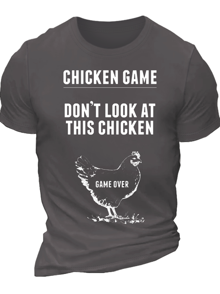 

Men's Funny Chicken Game Graphic And Letter T-Shirt, Gray, T-shirts