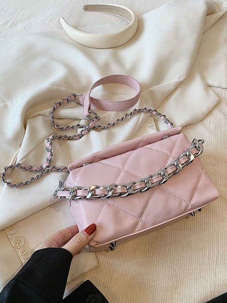 

Rhombus Quilted Handbag Chain Square Crossbody Bag, Pink, Bags