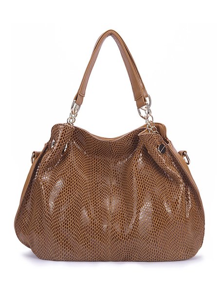 

Large Capacity Snakeskin Embossed Split Leather Tote Bag, Brown, Bags