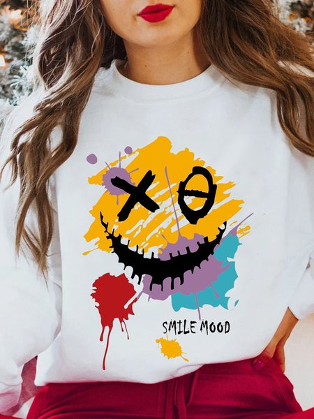 

Funny Smiley Face Graffiti Cotton Sweatshirt, White, Sweatshirts & Hoodies