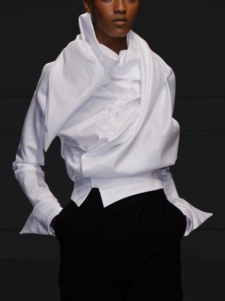 

Irregular Craftsmanship Urban Regular Sleeve Shirt, White, Blouses and Shirts