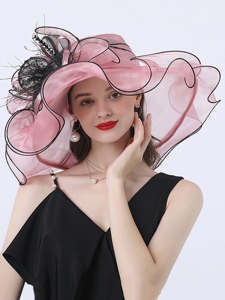 

Elegant Organza Wedding Wide Brim Hats Kentucky Derby Party Hat, Pink, Hats