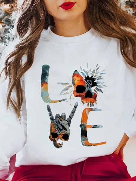 

Love Story Skull Printed Cotton Sweatshirt, White, Sweatshirts & Hoodies