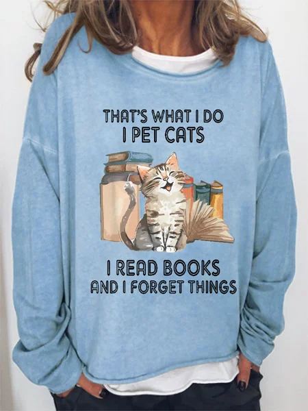 

Women's That's What I Do Cat Graphic Letter Sweatshirt, Light blue, Hoodies&Sweatshirts