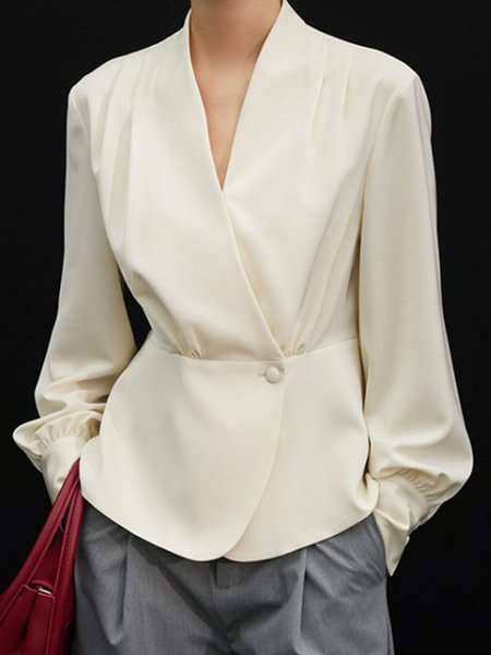 

Elegant Daily Regular Fit Long Sleeve V neck Shirt, White, Blouses and Shirts
