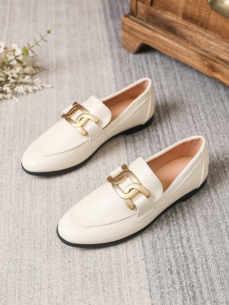 

Vintage Metal Decor Loafers Elegant Work Shoes, Off white, Loafers