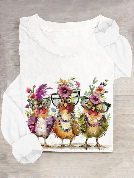 

Casual Turkey Crew Neck Long Sleeve T-shirt, White, T-shirts