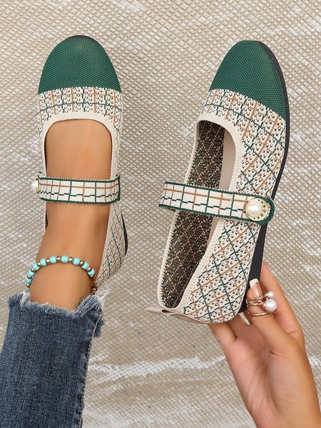 

Casual Color Block Slip On Flat Heel Shallow Shoes, Green, Flats/Loafers