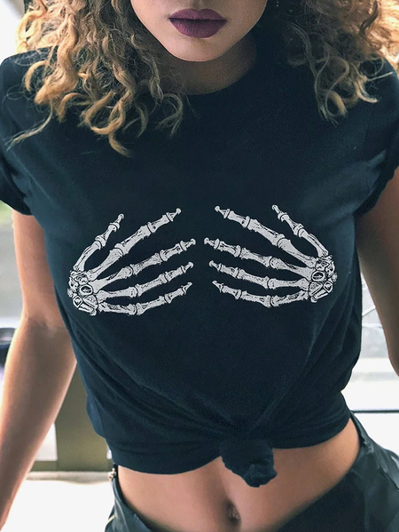 

Women's Short Sleeve Tee T-shirt Summer Skull Printing Cotton Crew Neck Daily Going Out Vintage Top Black, T-Shirts
