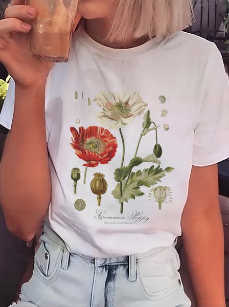 

Women's Short Sleeve Tee T-shirt Summer Floral Cotton Crew Neck Daily Going Out Casual Top White, T-Shirts
