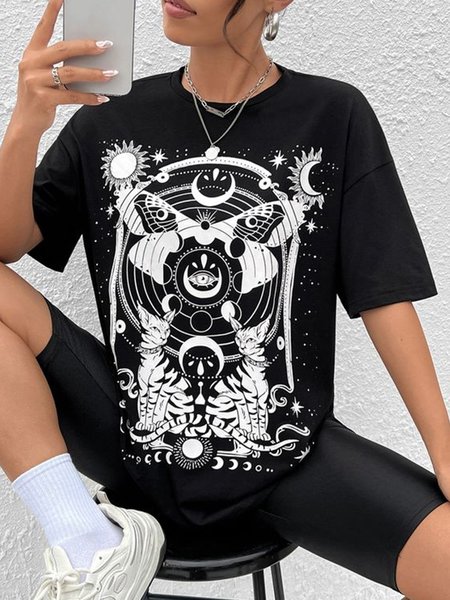 

Women's Short Sleeve Tee T-shirt Summer Butterfly Cotton Crew Neck Daily Going Out Vintage Top Black, T-Shirts