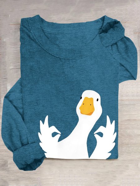 

Casual Animal Crew Neck Long Sleeve T-shirt, Blue, T-shirts