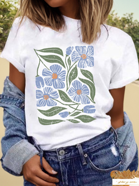 

Women's Short Sleeve Tee T-shirt Summer Floral Cotton Crew Neck Daily Going Out Casual Top White, T-Shirts