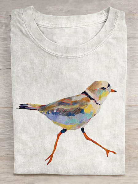 Casual Bird Crew Neck Long Sleeve T-shirt, White, T-shirts