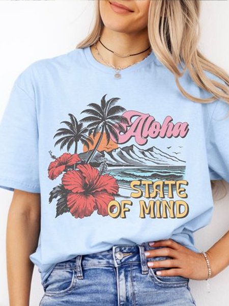 Women's Floral Print Short Sleeve T Shirt For Summer