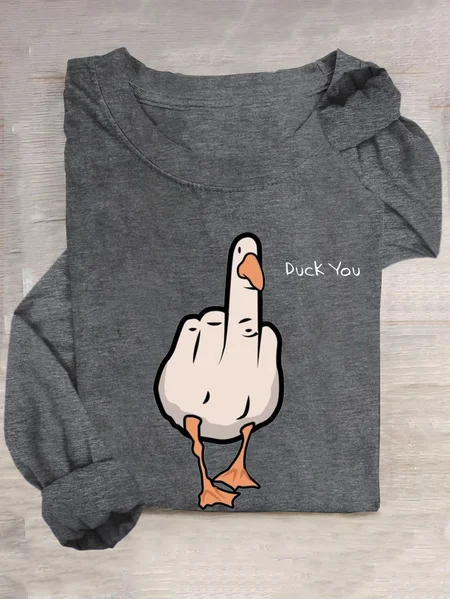 

Casual Duck Cotton-Blend Crew Neck T-Shirt, Deep gray, Long sleeves
