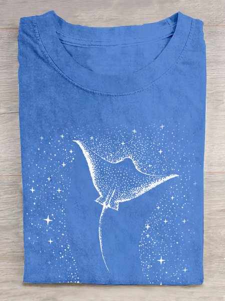 

Casual Marine Life Crew Neck Short Sleeve T-shirt, Blue, T-shirts