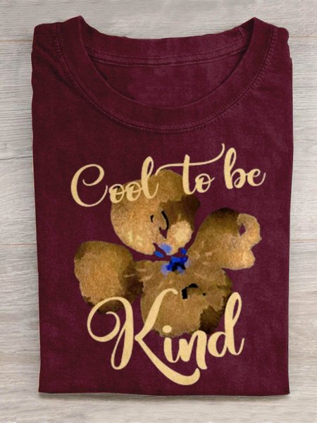 

Casual Floral Crew Neck Short Sleeve T-shirt, Wine red, T-shirts