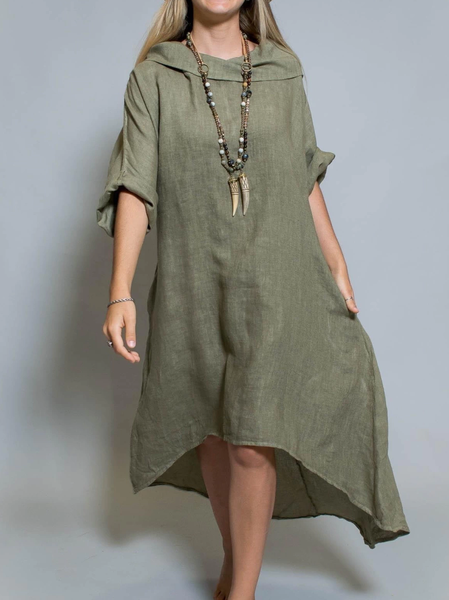 

Loose Casual Cotton And Linen Plain Dress With No, Green, Maxi Dresses