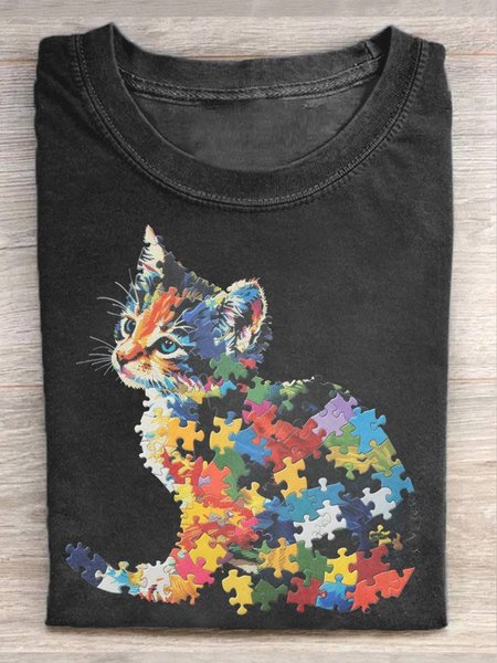 

Cat Casual Crew ASD WAAD Autism Awareness Month T-Shirt, Black, T-shirts