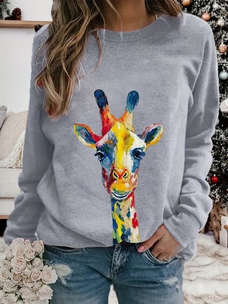 

Casual Crew Neck Animal Sweatshirt, Gray, Hoodies & Sweatshirts
