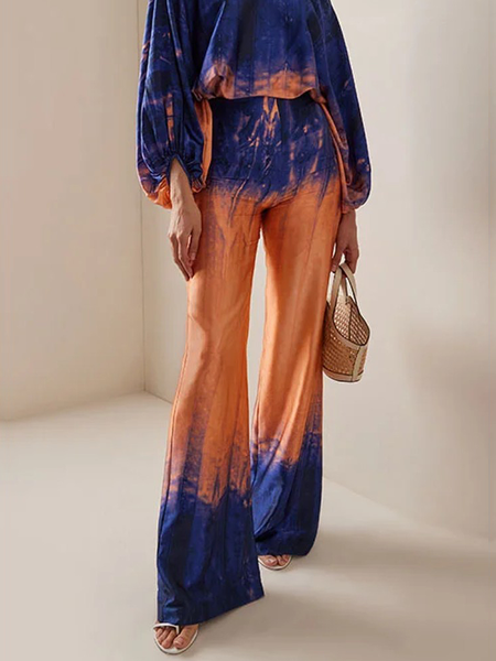 

Urban Loose Gradient Pattern Pocket Stitching Long Pants Straight pants, As picture, Pants