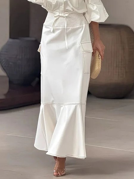 

Urban High Waist Color Block Pockets Skirt, White, Skirts