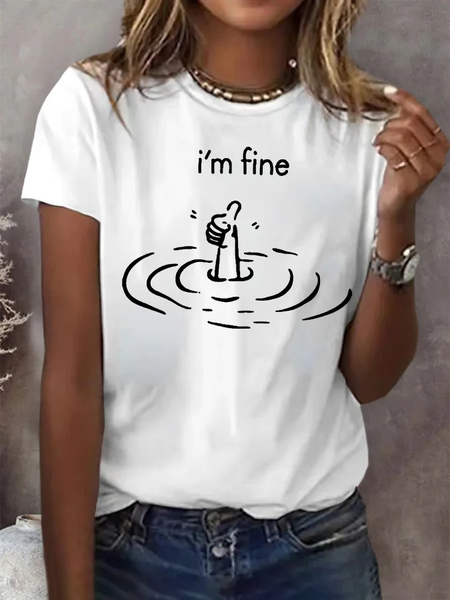 

Casual Letter Pattern Crew Neck Short Sleeve T-shirt, White, T-shirts