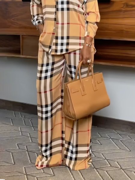 

Casual Plaid Loose Pocket Stitching Pants, As picture, Pants