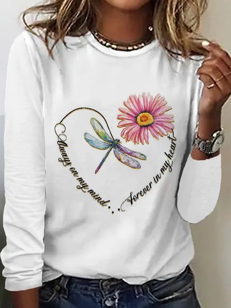

Casual Text Letters Crew Neck Long Sleeve T-shirt, White, T-shirts